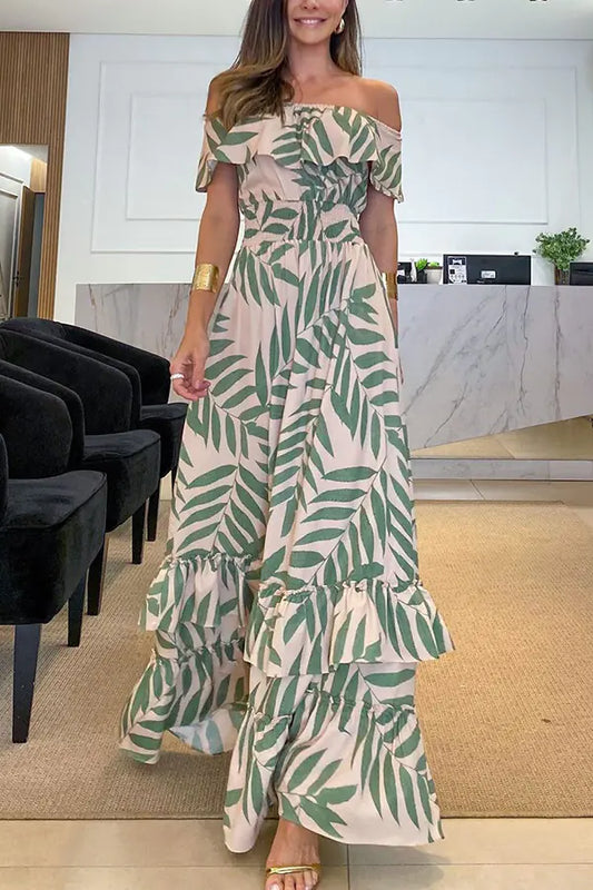 2023 Summer Women's Printed Off-Shoulder Maxi Dress